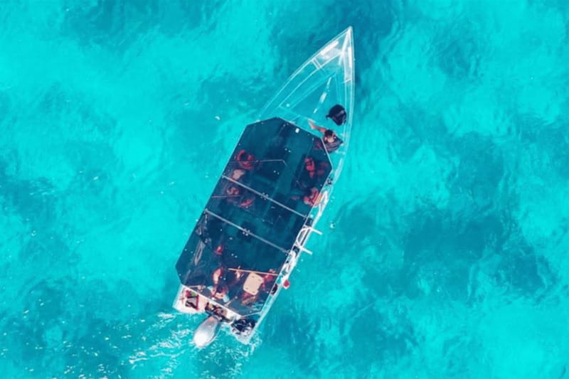 Explore the sea of cozumel in a transprent boat with drinks and snorkel. - Seeing Cozumel through a clear boat